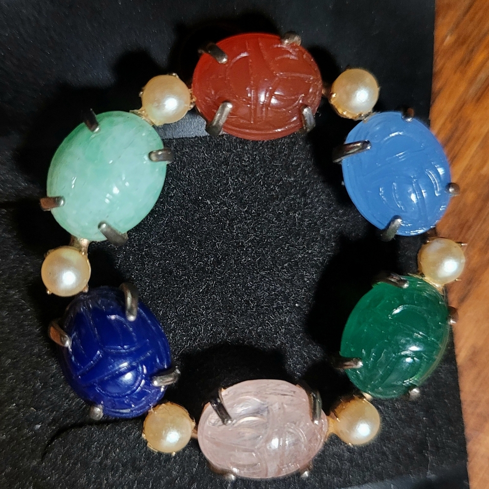 Vintage Stone Scarab Pin Brooch